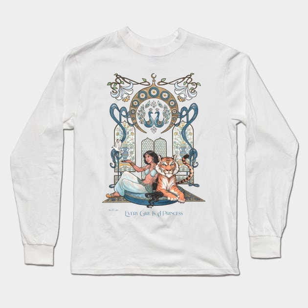 Mili Fay’s Every Girl Is A Princess: Aladdin — Jasmine and Rajah Long Sleeve T-Shirt by Mili Fay Art